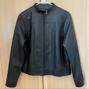 Suzanne Black Moto Biker Jacket Lined Snap Collar Full Zip Women’s Size 14